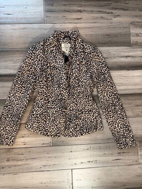NWOT Leopard Print Peplum Jacket - Women's Beige/Black Animal Print